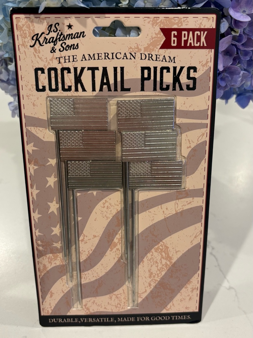 American Dream Silver Flag Cocktail Picks - Metallic Silver